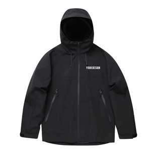 Men's Hooded Waterproof 100% Polyester 240g Jacket Solid Black Full Sleeve Loose Fit Zipper Closure Winter Outdoor Wear Pockets - Product Image 1