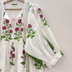 Vestido Casual Midi para Mujer, Tejido 100% Algodón, Estampado Floral Liso, Manga Corta, Cintura Imperio, Estilo Babydoll, Oversize, Cuello en V, Holgado - Product Image 4