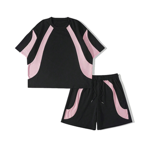 Drop Shoulder Casual Men's Summer Tee & Short <b>Set</b> <b>Knitted</b> 100% Cotton Customizable Logo & Colors - Product Image 1