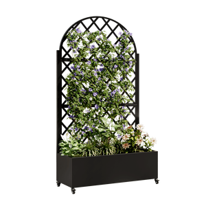 Round Metal <b>Planter</b> Box with 4 Wheels Trellis Privacy <b>Screen</b> for Climbing Plants & Vegetables Raised Garden Bed Trellis Gates - Product Image 2