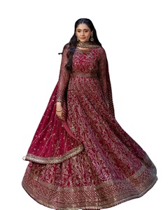 Costume Salwar semi-cousu de couleur rouge, très attrayant, avec broderie lourde et travail de séquence, flexible, idéal pour les festivals et les mariages - Product Image 1