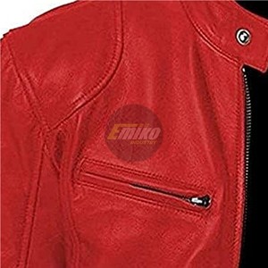 Blouson de motard rouge pour homme, col montant, en cuir PU, fermeture éclair, coupe-vent, avec votre propre logo, prix de gros - Product Image 6