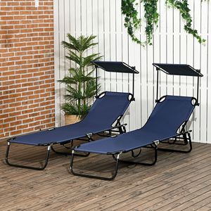 Juego de 2 Sillas Plegables Tipo Chaise Longue para Piscina con Toldo, Respaldo Reclinable y Estructura de Acero para Tomar el Sol al Aire Libre - Product Image 2