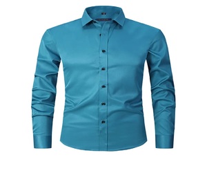 Camisa de Vestir de Manga Larga para Hombre, de Marca, Color Sólido, Formal de Negocios, con Botones, Antiarrugas, Transpirable, de Poliéster Tejido - Product Image 1