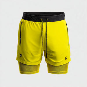 Compression 2 in 1 Shorts Men Workout Fitness Wear Double <b>Layer</b> Shorts High Drawstring Waist Athletic 2 In 1 Shorts Men's - Product Image 2