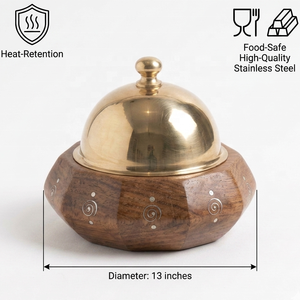 Cazuela octogonal de madera maciza hecha a mano con diseño de incrustaciones metálicas y tapa de cúpula de acero inoxidable Gulf Wholesale - Product Image 4