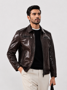 Men Genuine Leather Winter Streetwear <b>Jacket</b> <b>Zip</b>-<b>Up</b> Stand Collar Outerwear Waterproof Windproof Breathable OEM ODM Custom - Product Image 2