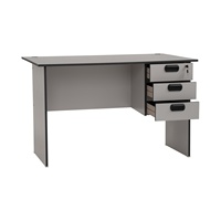 Bureau de direction moderne en panneau stratifié avec meuble de rangement à trois tiroirs et serrure de sécurité, finition grise, compatible ordinateur portable, pour bureau à domicile