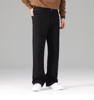 Jean en denim décontracté pour homme, taille haute, coupe droite ample, délavé clair, léger et confortable, idéal pour l'été, noir