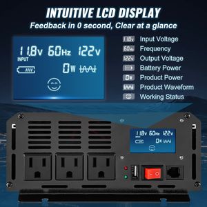 Inversor de Onda Sinusoidal Pura de 2500W, 12V a 120V, DC a AC, para Automóvil, con Puerto USB, Pantalla LCD y Control Remoto - Product Image 3