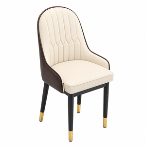 Chaise de salle à manger moderne en cuir PU et mobilier de maison avec dossier rembourré, pieds en métal noir et accents dorés pour hôtel - Product Image 1