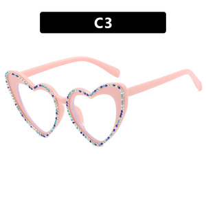 Retro Diamond-Studded Heart-Shaped Flat-Lens Arrival Anti-Blue Light Fashion Heart-Shaped <b>Frames</b> Women's Unique Sunglasses - Product Image 3