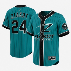 ZIAKOT Men's <b>Baseball</b> Jersey Teal Black Pinstripe Short Sleeve Regular Fit Breathable Sport Apparel - Product Image 1