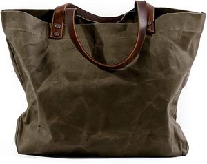 Sac fourre-tout en toile cirée imprimée vert olive, poignées en cuir réglables, résistant à l'eau, grande capacité, personnalisable, promotionnel, écologique - Product Image 6