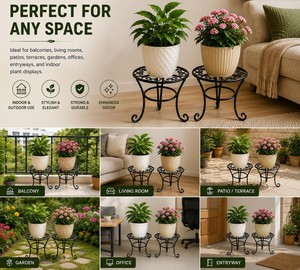 Black <b>Metal</b> <b>Plant</b> <b>Stand</b> 8 Pack Round 3 Leg Flower Pot Holder Lightweight for Indoor Outdoor Garden - Product Image 5