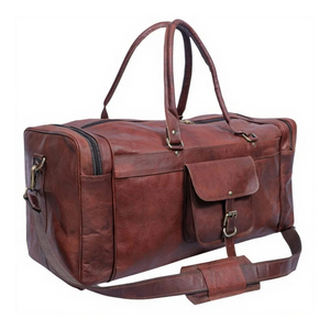 Genuine Leather Customized Fashion Large Duffel <b>Bag</b> with Zipper Closure and Embossed Logo for Unisex <b>Men</b> and Women - Product Image 2