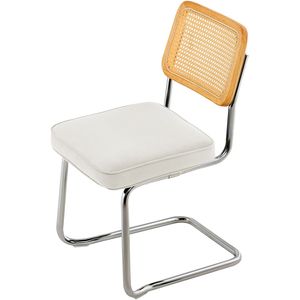 Set di 2 Sedie da Pranzo in Stile Mid-Century Modern, Sedia Retrò con Schienale in Rattan e Seduta Imbottita in Velluto per Sala da Pranzo - Product Image 4