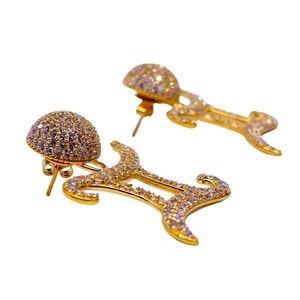 Boucles d'oreilles plaquées or du signe du zodiaque Poissons avec strass en cristal pour femmes, bijoux de fête tendance - Product Image 3