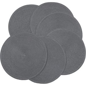 Set di 6 tovagliette rotonde da 15 pollici, lavabili, in cotone e poliestere, intrecciate, per la tavola, colore carbone - Product Image 1