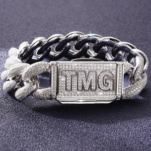 New Style White <b>Silver</b> Plated 925 <b>Silver</b> Custom <b>Name</b> Clasp Tennis <b>Bracelet</b> Big Chain Men's Bangle VVS Moissanite Brilliant Cut - Product Image 2