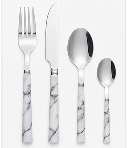 Ensemble de couverts de luxe en argent avec manche en marbre design, multi-usages pour la salle à manger, le service, la cuisine et les tables de fête - Product Image 1