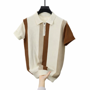 เสื้อโปโลแขนสั้นสีขาว ทรงเข้ารูป แต่งขอบตัดกัน คอตั้ง สไตล์ลำลอง สีพื้น ผ้าถัก - Product Image 6