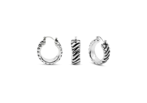 Boucles d'oreilles créoles rondes sculptées en diagonale - Product Image 1