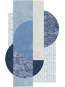 Abstract Geometric Area <b>Rug</b> in Blue and White | Rectangular Modern Design | Polyester Woven with Non-Slip Rubber Backing - Product Image 1