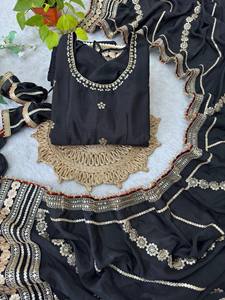 Conjunto de Traje de Satén de Diseñador con Dupatta, Acabado en Seda, Vestido Anarkali para Fiesta, Conjunto de Vestido Anarkali de Satén de Seda Premium - Product Image 2