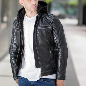 Nouveautés : Veste à capuche noire personnalisée avec logo pour homme, vestes en cuir vintage pour homme, vestes de haute qualité, veste d'hiver, style Highstreet - Product Image 3