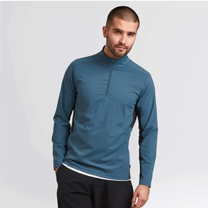 Camiseta de Manga Larga con Cierre de Cremallera para Hombre, Color Sólido, Tejido de Poliéster Transpirable, Corte Regular, Cuello Alto, Ropa Deportiva de Otoño - Product Image 2
