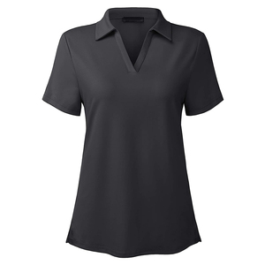 Women's <b>Black</b> V-<b>Neck</b> Short Sleeve <b>Polo</b> Tennis Shirt Fitted Moisture Wicking Polyester Jersey <b>Top</b> All Seasons - Product Image 1