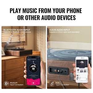 Tourne-disque vinyle à 3 vitesses 10W Haut-parleurs stéréo intégrés Support de cartouche magnétique Sortie Bluetooth RCA pour 7/10/12 - Product Image 5