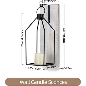 Ensemble de appliques murales lanterne en métal noir rustique avec panneau arrière en bois, style ferme, construction robuste, décoration intérieure chaleureuse - Product Image 3
