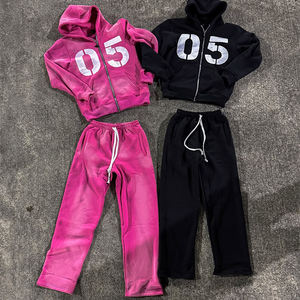 Conjunto Deportivo Unisex Transpirable, Ecológico, Resistente al Viento, de Algodón Grueso con Efecto Desgastado, Pantalones Deportivos con Cierre Personalizado y Lavado Ácido - Product Image 2