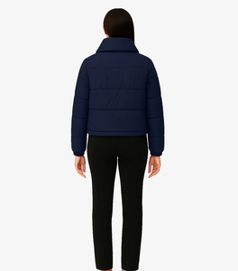 Chaqueta Acolchada Azul Marino para Mujer, de Alta Calidad, en Oferta Online, con Cuello Chal, Cierre de Botón, Corta, para Invierno - Product Image 3