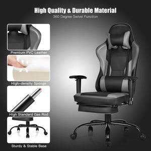 Fauteuil de massage inclinable noir pour le gaming avec accoudoirs et repose-pieds réglables pour la maison ou le bureau - Product Image 5