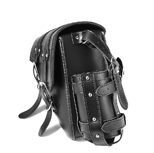 Sacoche de moto en cuir noir avec double fermeture à boucle et sangles latérales pour Harley Iron - Product Image 6
