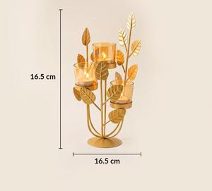 Candelabro de Metal Dorado con Diseño de Hojas de 16.5 cm, Decoración para el Hogar - Product Image 1