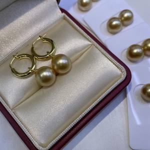 Pendientes de Perlas de Agua Salada Nanyang Gold Pearl de 10-11 mm, Estilo Estrella, Minimalistas, Circulares, de Plata Pura con Cierre Desmontable - Product Image 2