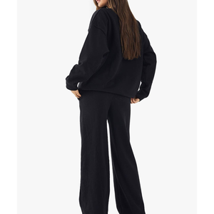 Pantalon de jogging OEM taille haute coupe ample couleur unie en molleton de coton à devant plat pour femme, vêtement de mode décontracté - Product Image 5