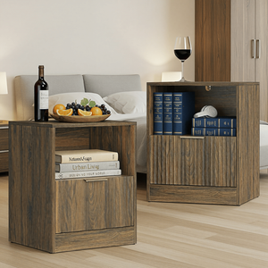 <b>Smart</b> MDF <b>Bedside</b> <b>Table</b> Set with Hollow Design Two Color Options Luxury Gold Handles Integrated Drawer Shelf - Product Image 6