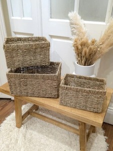 Panier en jonc de mer à prix abordable avec couvercle, panier de rangement naturel tressé à la main en jacinthe d'eau, fabriqué au Vietnam - Product Image 2