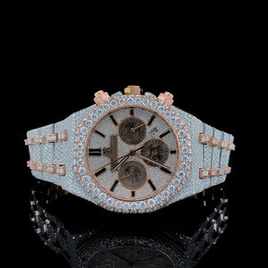 Reloj Cronógrafo de Lujo en Oro Rosa de Dos Tonos con Diamantes Incrustados, Esfera con Pavé, Bisel Grande con Piedras, Brazalete Completo, Estilo Clásico - Product Image 5