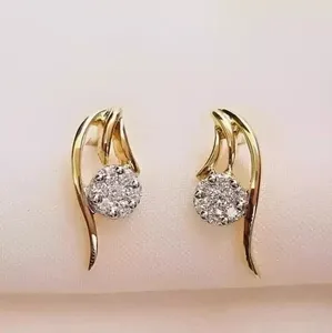 Moissanite Stud <b>Earrings</b> 925 Sterling <b>Silver</b> Gold Plated Luxury Trendy Classic Round Cluster Women <b>Wedding</b> Jewelry - Product Image 2