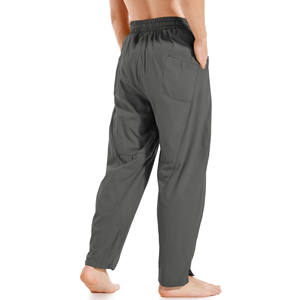 Men's <b>Trousers</b> Linen Lightweight Spring Casual <b>Drawstring</b> Elastic Waist Wide Leg Solid Color Comfortable Full-Length Men's Pants - Product Image 4