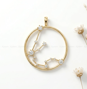 Collar con Colgante de Constelación de Acuario en Oro Sólido de 14K, Colgante Zodiacal Minimalista, Mes de Nacimiento Enero/Febrero - Product Image 1