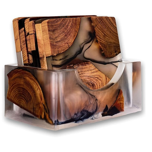 Luxury <b>Epoxy</b> Resin Wood Coaster Set Reusable Absorbent <b>Coffee</b> Mug Coasters Home Decor Waterproof Eco-Friendly Washable Wedding - Product Image 1