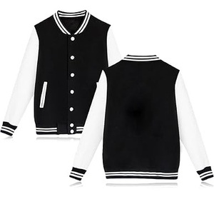 Vestes universitaires en laine noire personnalisées avec design OEM, motifs rétro, manches rétro, imperméables, style streetwear, fermeture à boutons. - Product Image 6
