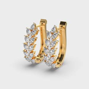 Luxury Yellow Gold Hoop Earrings With Marquise Cut Diamond Claw Setting Women's Wedding Womens Hoop Earrings - Product Image 1